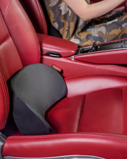 Lumbar Support Pillow for Car - Memory Foam for Lower Back Pain Relief by Reducing Pressure - Ergonomic Design for Office Chair, Car Driver, Recliner - Black - LeafyLoom