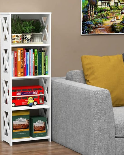 Small Bookcase - 5 Tier Small Bookshelves for Kids, Open Bookshelf, Book Storage Shelf Display Rack for Bathroom, Living Room, Bedroom, Office - White - LeafyLoom
