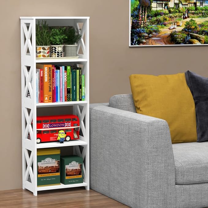 Small Bookcase - 5 Tier Small Bookshelves for Kids, Open Bookshelf, Book Storage Shelf Display Rack for Bathroom, Living Room, Bedroom, Office - White - LeafyLoom
