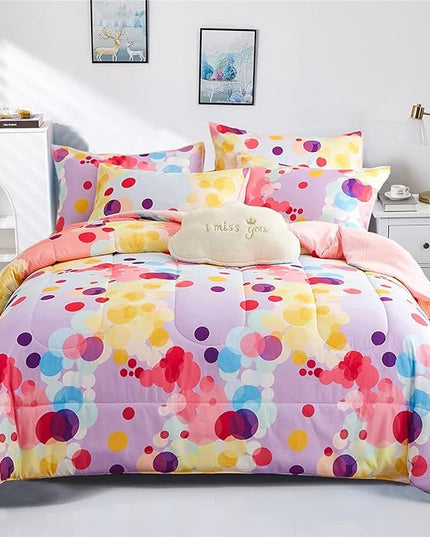 Rainbow Ombre Comforter Set Twin Size for Girls, Colorful Bubbles Polka Dots Comforter for Kids Teen, 2 Piece Orange Pink Purple Blue Gradient Pastel Bedding Set with 1 Pillow Case(Rainbow,Twin) - LeafyLoom