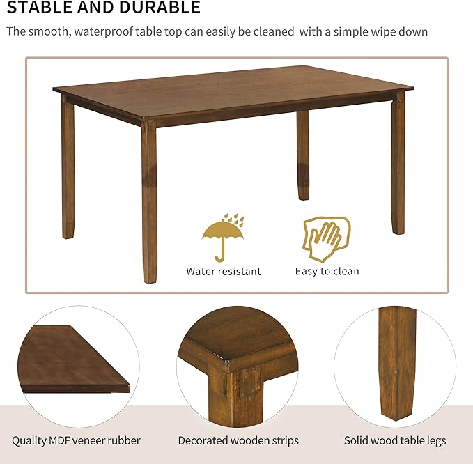Dining Table Set for 6, Wood Rectangular Dining Table and 4 Fabric Chairs & Bench, 6-Piece Kitchen Table Set for Dining Room and Living Room, Natural Cherry - LeafyLoom