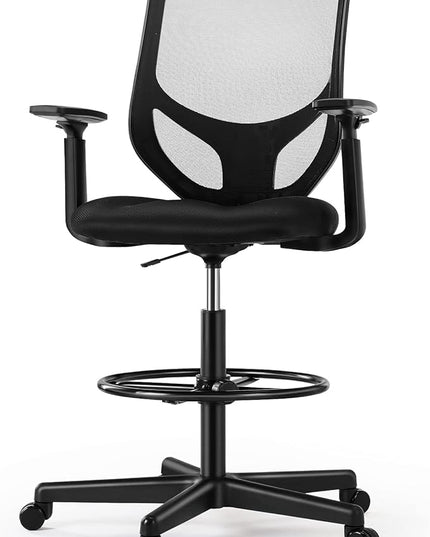 B0B744NKYL– Tall Drafting Chair - Tall Standing Office Desk Chair with Adjustable Foot Ring, Chair with Ergonomic Lumbar Support, Adjustable Height, Breathable Mesh color: DarkBlack - LeafyLoom