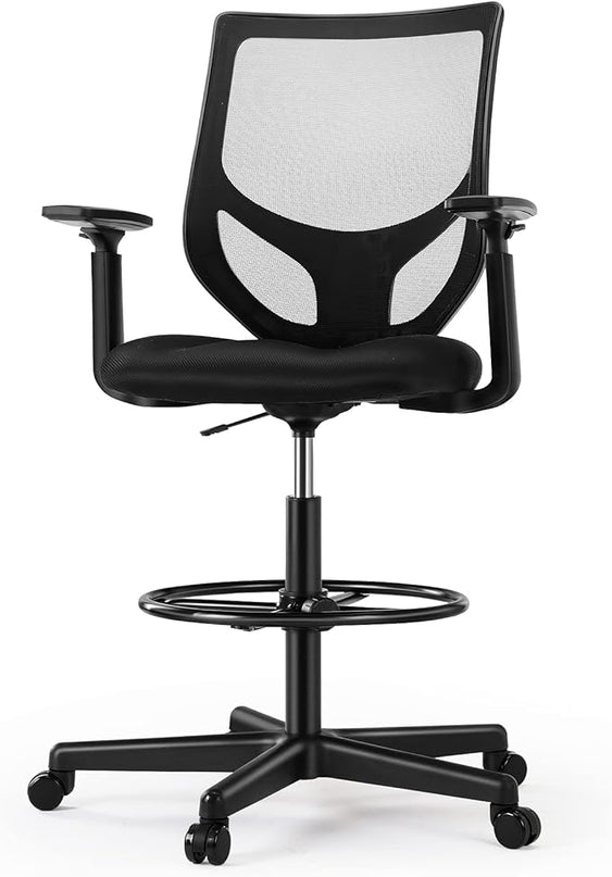 B0B744NKYL– Tall Drafting Chair - Tall Standing Office Desk Chair with Adjustable Foot Ring, Chair with Ergonomic Lumbar Support, Adjustable Height, Breathable Mesh color: DarkBlack - LeafyLoom