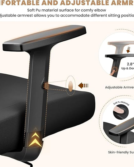 Office Chair Ergonomic Desk Chair with Adjustable Lumbar Support, Swivel Comfy Computer Chair Heavy Duty Executive Chair for Home Office - LeafyLoom