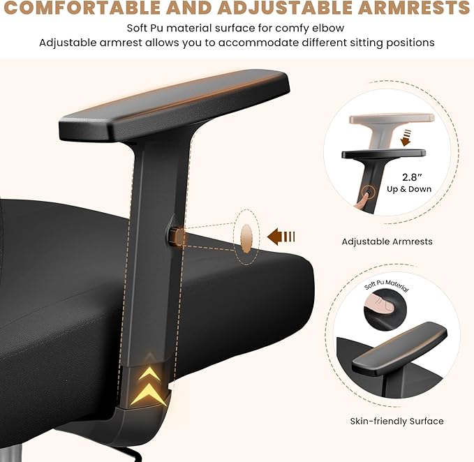 Office Chair Ergonomic Desk Chair with Adjustable Lumbar Support, Swivel Comfy Computer Chair Heavy Duty Executive Chair for Home Office - LeafyLoom