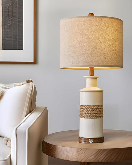 BOBOMOMO 24.5" USB A+C 3-Way Dimmable Touch Control Boho Table Lamp Set of 2 for Living Room Nightstand Beside Lamps for Bedroom(include two bulbs) - LeafyLoom