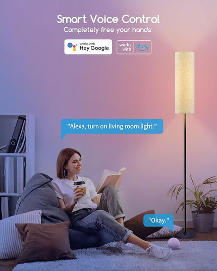 RGB Smart LED Floor Lamps for Living Room, Compatible with Alexa, Google Home, 69" Tall Modern Standing Lamp for Bedroom with Remote & WiFi APP Control, 2700k-6500k Corner Lamp with Linen Lampshade - LeafyLoom