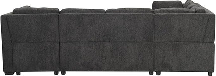 U Shaped Reversible Pull Out Sleeper Sectional Sofa Convertible Corner Couch Bed with Storage Chaise Lounge , 6 Seater Chenille Upholstered Sofa&Couch wth USB Ports, 2 Power Sockets for Living Room - LeafyLoom