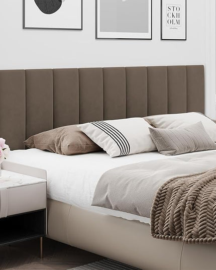 Queen Headboard, Wall Mounted Peel and Stick Headboard, Upholstered Leather Bed Headboard for Queen Size Bed, Floating Dorm Bedroom Tall Headboard Soundproof Wall Panels (9 Panels, 10"x24") - LeafyLoom