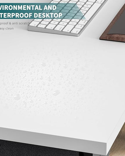 SMUG Computer Desk 32 Inch Home Office Writing Wood Storage Bag & Headphone Hook Small Spaces Simple Bedroom Work Study Kids Table, White - LeafyLoom