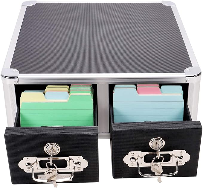 Vaultz Locking 3 x 5 Index Card Cabinet, Double Drawer, Black (VZ01393) - LeafyLoom