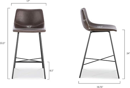 Poly and Bark Counter Stool 24 inches - Counter Height Bar Stools Set of 2 - Sturdy Kitchen Stools with Backs - Comfortable Bar Chair - Modern Countertop-High Chairs, Kitchen Island Barstools – Brown - LeafyLoom