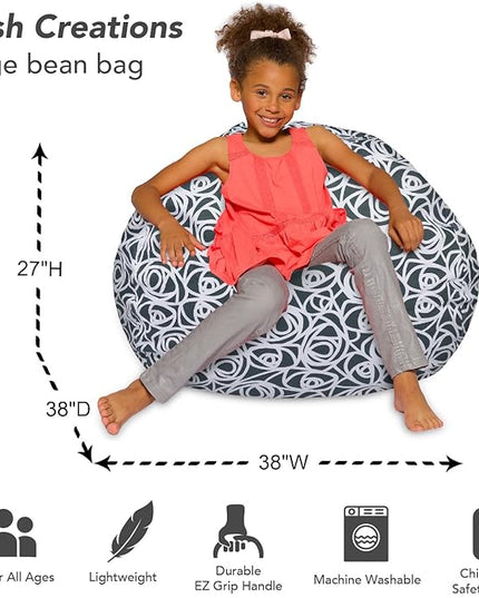 Posh Creations Bean Bag Chair for Kids, Teens, and Adults Includes Removable and Machine Washable Cover, 38in - Large, Canvas Roses Gray - LeafyLoom