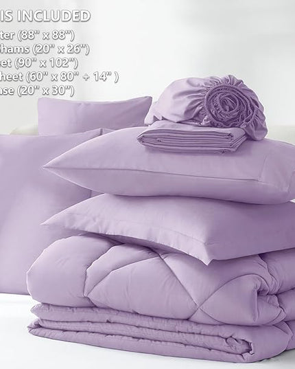 CozyLux Queen Comforter Set with Sheets 7 Pieces Bed in a Bag Light Purple All Season Lavender Bedding Sets with Comforter, Pillow Shams, Flat Sheet, Fitted Sheet and Pillowcases - LeafyLoom