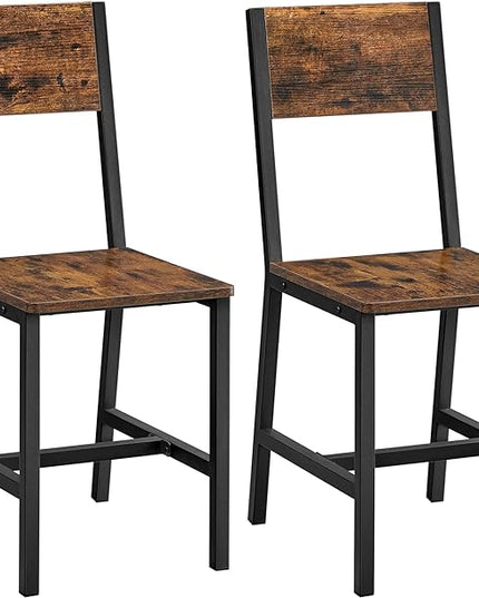 VASAGLE Dining Chair Set of 2, Rustic Wood Chairs with Metal Steel Frame, Easy to Assemble, Comfortable Seat, Modern Farmhouse Chair for Kitchen, Bedroom, Living Room, Rustic Brown and Ink Black - LeafyLoom