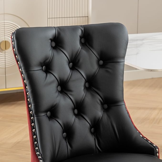 NicBex Haerin-SD-00108-LWJ Dining Chairs, 25.5"x19.7"x37.5", Black and Burgundy - LeafyLoom