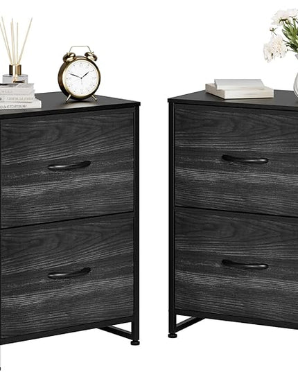 Nicehill Nightstand Set of 2, Nightstand for Bedroom with Drawers, Small Dresser with Drawers, Bedside Table Bedside Furniture, Night Stand End Table with Storage Drawers for Bedroom, Black Wood Grain - LeafyLoom