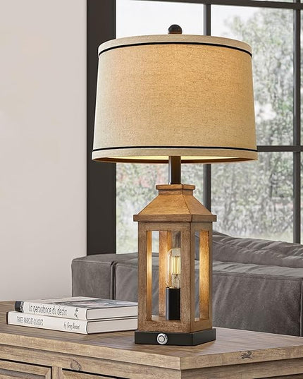 23.75" Farmhouse Table Lamps Set USB A+C Charging Ports 3-Way Dimmable Touch Control Lamp Nightlight Vintage Modern Lamp for Living Room Bedroom with 2 Light Sources - LeafyLoom