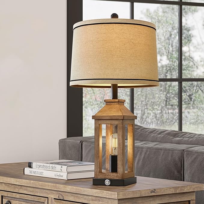 23.75" Farmhouse Table Lamps Set USB A+C Charging Ports 3-Way Dimmable Touch Control Lamp Nightlight Vintage Modern Lamp for Living Room Bedroom with 2 Light Sources - LeafyLoom