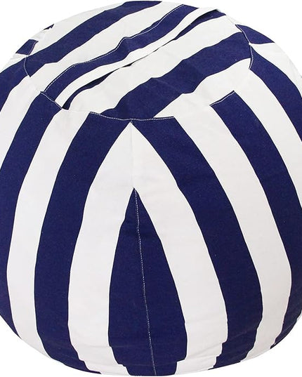 2 PCS Stuffed Animal Storage Bean Bag Chair Cover, Cotton Canvas Beanbag with Zipper for Organizing Kid's and Adults Room Vertical Stripe Blue 24" - LeafyLoom