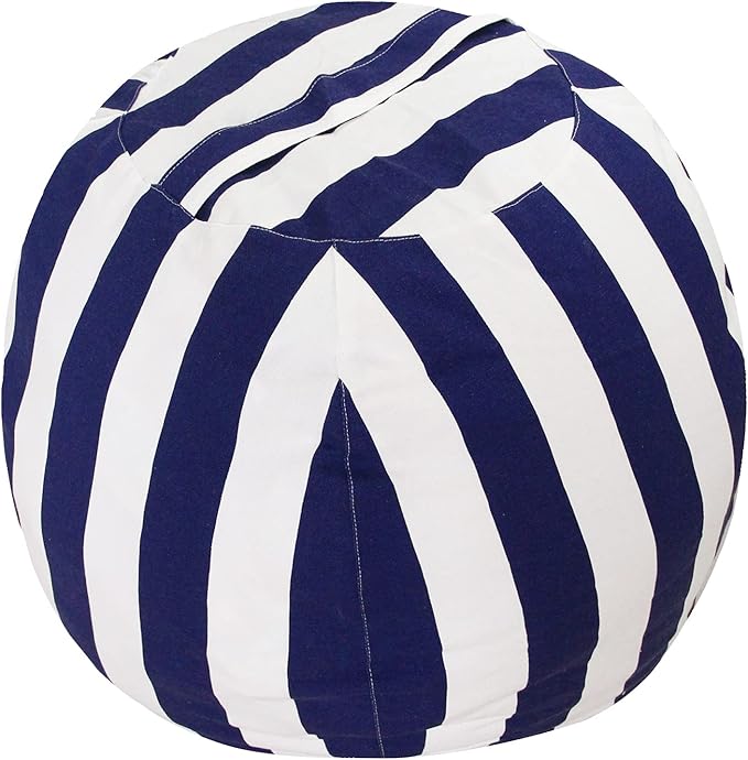 2 PCS Stuffed Animal Storage Bean Bag Chair Cover, Cotton Canvas Beanbag with Zipper for Organizing Kid's and Adults Room Vertical Stripe Blue 24" - LeafyLoom