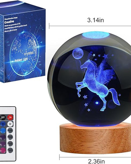 Horse Gifts for Women, Large 3D Horse Lamp, Crystal Horse Night Light 16 Color Changing with Remote Control for Bedroom Decor, Horse Figurines - LeafyLoom