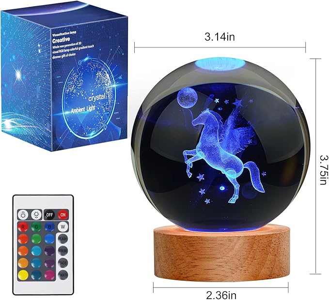 Horse Gifts for Women, Large 3D Horse Lamp, Crystal Horse Night Light 16 Color Changing with Remote Control for Bedroom Decor, Horse Figurines - LeafyLoom