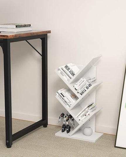 Topfurny Tree Bookshelf, 4-Tier Book Storage Organizer Shelves Floor Standing Bookcase, Wood Storage Rack for Office Home School Shelf Display for Cd/Magazine/Book -White - LeafyLoom