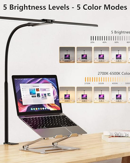 EppieBasic LED Desk lamp,Double Head Architect Desk Lamps for Home Office,Extra Bright Workbench Office Lighting,Eye Protection Modern Desk Light for Monitor Studio Working Reading 1200LM - LeafyLoom