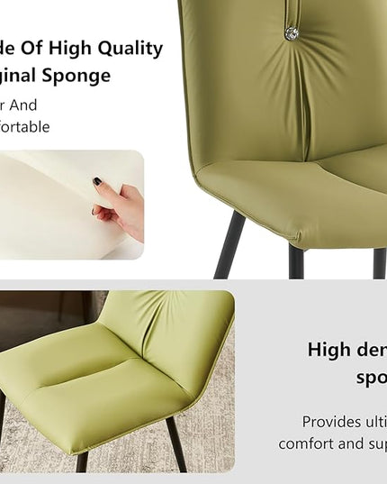 YOUTASTE Dining Chairs Set of 2 Mid Century Modern Upholstered Leather Kitchen Chairs Soft Padded Side Chairs Dinner Chairs with Metal Legs for Living Room Bedroom, Avocado Green - LeafyLoom