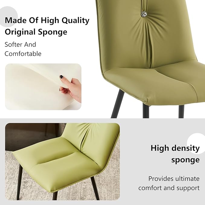 YOUTASTE Dining Chairs Set of 2 Mid Century Modern Upholstered Leather Kitchen Chairs Soft Padded Side Chairs Dinner Chairs with Metal Legs for Living Room Bedroom, Avocado Green - LeafyLoom