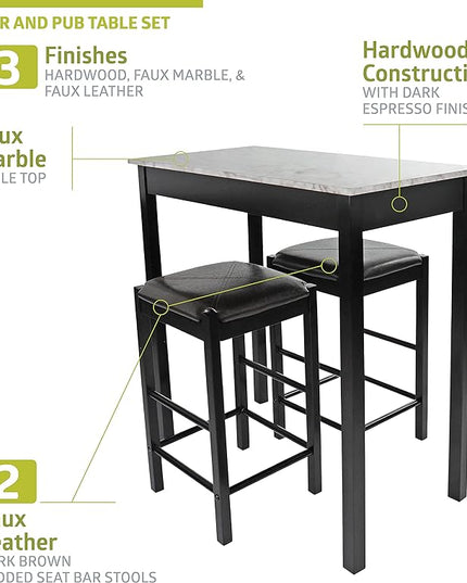 Pearington Remington High Top Counter Height Bar and Pub Table Set with 2 Chairs, White - LeafyLoom
