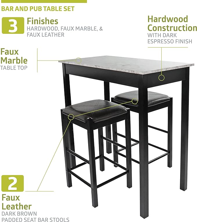 Pearington Remington High Top Counter Height Bar and Pub Table Set with 2 Chairs, White - LeafyLoom