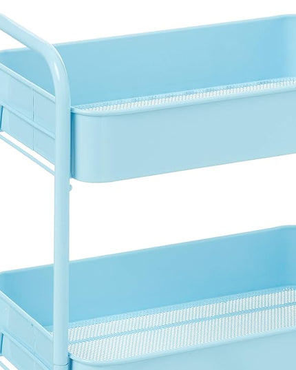 CAXXA 3-Tier Rolling Metal Storage Organizer - Mobile Utility Cart with Caster Wheels, Blue - LeafyLoom