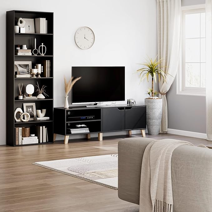 FOTOSOK 6-Tier Open Bookcase and Bookshelf, Freestanding Display Storage Shelves Tall Bookcase for Bedroom, Living Room and Office, Black - LeafyLoom