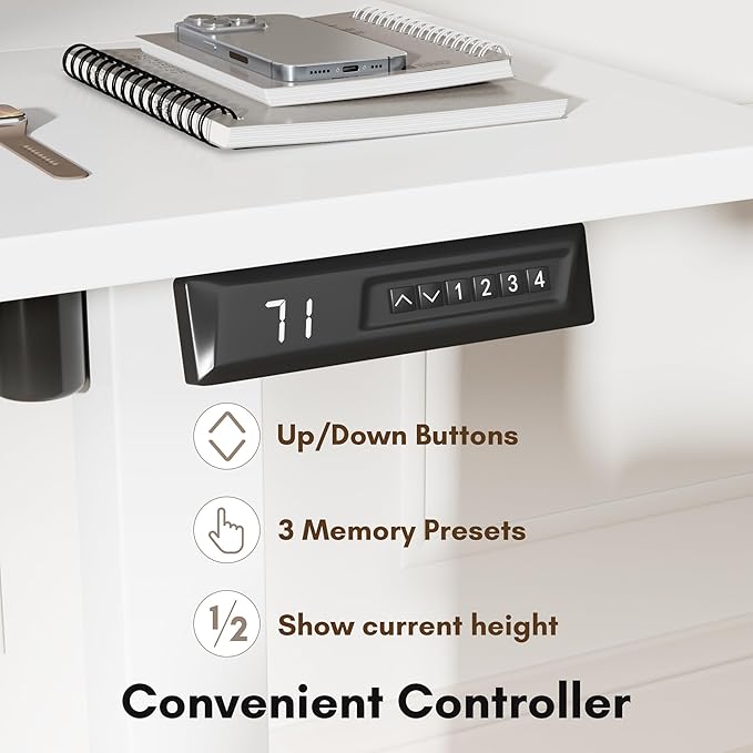 Electric Standing Desk 55 Inch, Ergonomic Height Adjustable Table with T-Shaped Metal Bracket Modern Computer Workstations for Home Office, White, 55 x 24 Inch - LeafyLoom