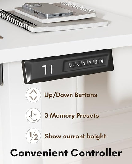 Electric Standing Desk 48 Inch, Ergonomic Height Adjustable Table with T-Shaped Metal Bracket Modern Computer Workstations for Home Office, White, 48 x 24 Inch - LeafyLoom