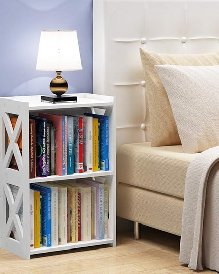Side Table, 3 Tier 2 Shelf Small Bookshelf Bookcase for Small Spaces, Bedside End Table Nightstand, Kids Book Storage Shelves for Bedroom Living Room Office, White - LeafyLoom
