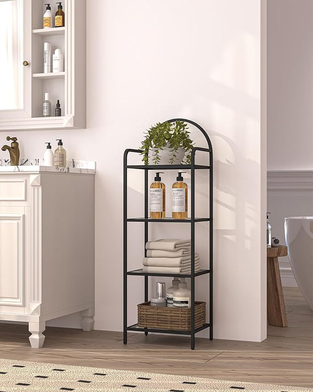 Bookcase Bookshelf, Tempered Glass Bookshelves, Slim Shelving Unit for Bedroom, Bathroom, Home Office, Steel Frame, 4 Tier Black BC04001B - LeafyLoom