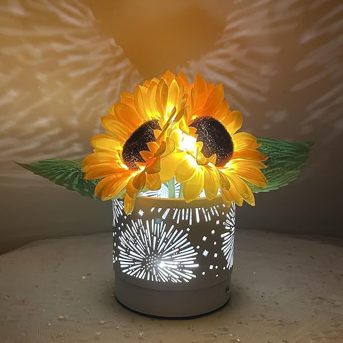 Sunflowers Lamp Touch Lam Artificial LED Sunflower Flowers with Glass Vase Table Lamp Night Light for Home Office Decor House Decorations Gift Idea - Rechargeable (Starry Sky Sunflower) - LeafyLoom