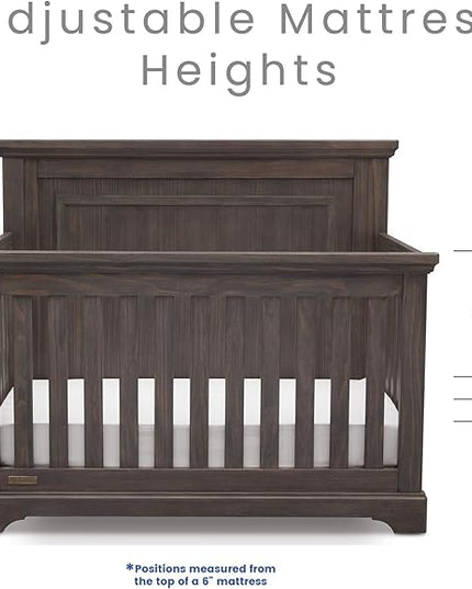 Simmons Kids SlumberTime Paloma 4-in-1 Convertible Crib, Rustic Grey + Serta Perfect Slumber Dual Sided Recycled Fiber Core Crib and Toddler Mattress (Bundle) - LeafyLoom