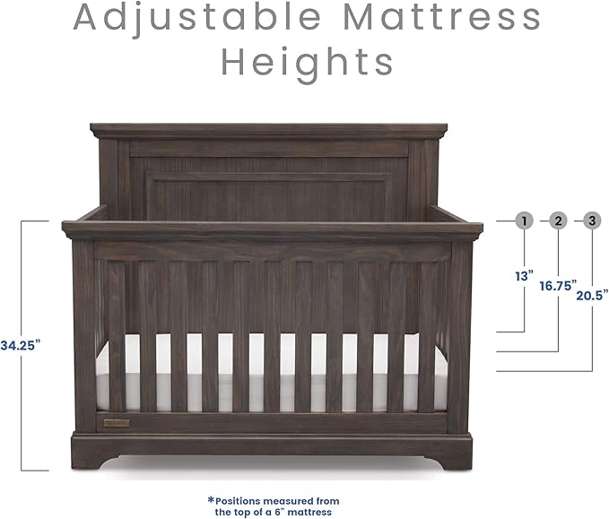 Simmons Kids SlumberTime Paloma 4-in-1 Convertible Crib, Rustic Grey + Serta Perfect Slumber Dual Sided Recycled Fiber Core Crib and Toddler Mattress (Bundle) - LeafyLoom