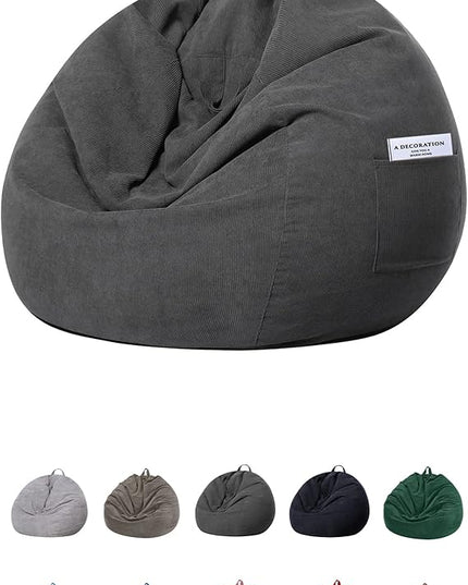 Stuffed Animal Storage Bean Bag Chair Cover (No Filler)for Kids and Adults. Premium Corduroy Stuffable Beanbag for Organizing Children Plush Toys or Memory Foam Extra Large 300L (Dark Grey) - LeafyLoom