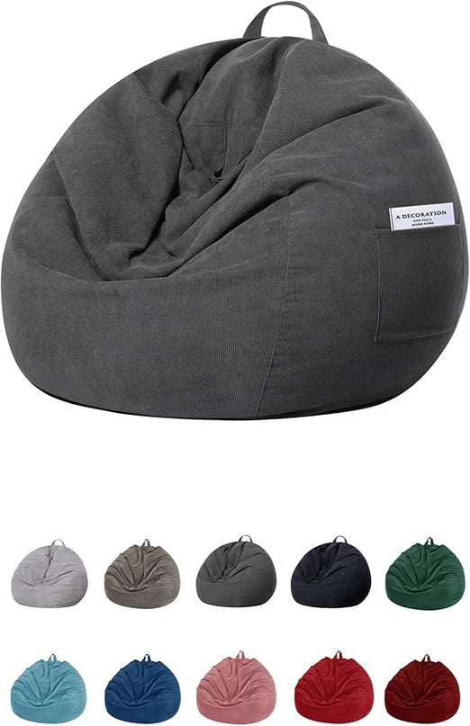 Stuffed Animal Storage Bean Bag Chair Cover (No Filler)for Kids and Adults. Premium Corduroy Stuffable Beanbag for Organizing Children Plush Toys or Memory Foam Extra Large 300L (Dark Grey) - LeafyLoom