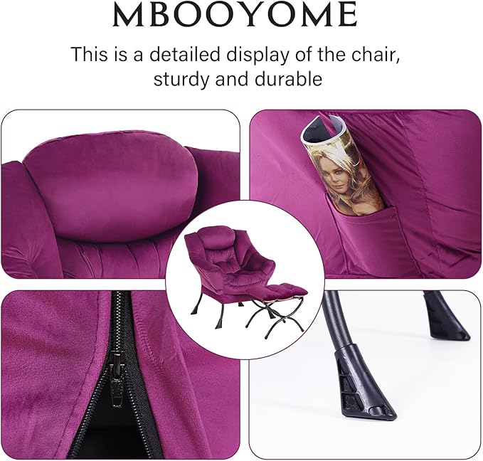 Lazy Chair with Ottoman, Modern Accent Chair Contemporary Lounge Leisure Upholstered Sofa Chair Set with Armrests, Reading Chair for Living Room, Bedroom, Office, Dark Purple - LeafyLoom