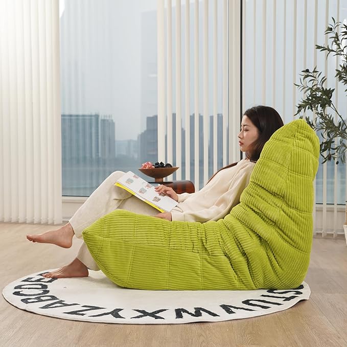 N&V Fireside Chair, Mid Century Armless Floor Sofa, Soft Premium Corduroy Floor Lounge Chair, Foam Sofa Accent Chair for Living Room Bedroom and Office Lime - LeafyLoom