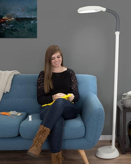 Floor Lamp - Full Spectrum Natural Sunlight Lamp with Bendable Neck - Reading, Craft, Studying, and Esthetician Light by Bedford Home (Beige) - LeafyLoom
