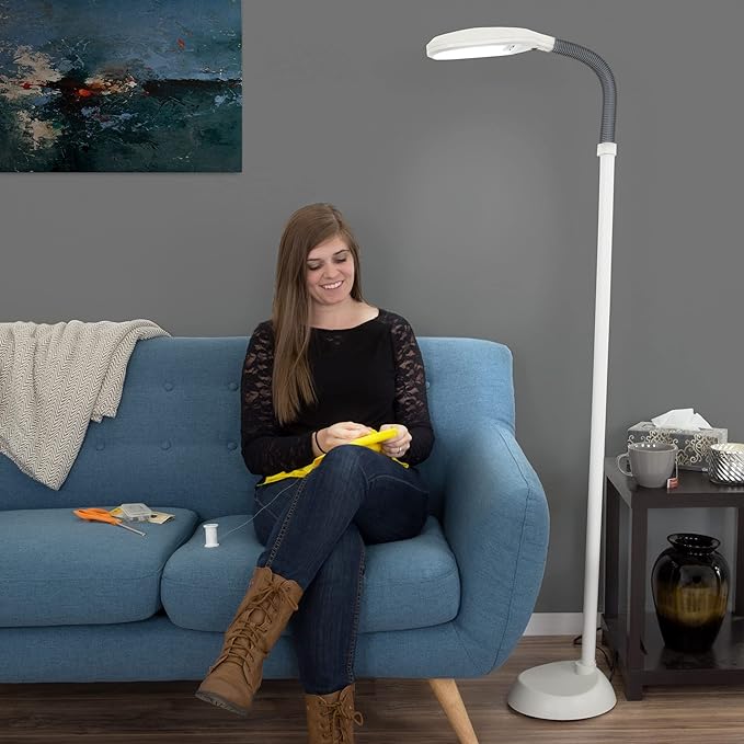 Floor Lamp - Full Spectrum Natural Sunlight Lamp with Bendable Neck - Reading, Craft, Studying, and Esthetician Light by Bedford Home (Beige) - LeafyLoom