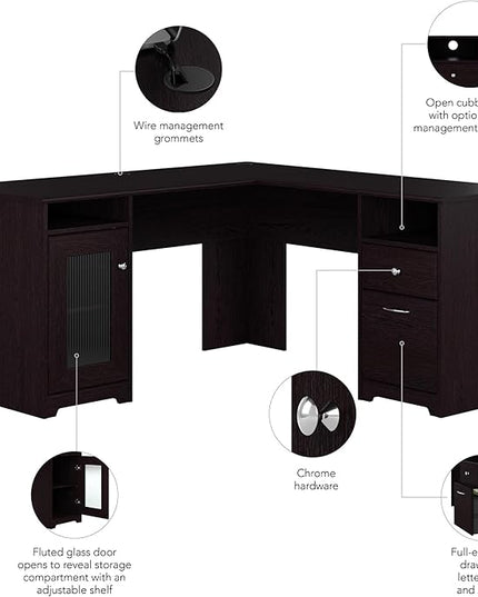 Bush Furniture Cabot 60W L Shaped Computer Desk in Espresso Oak - LeafyLoom