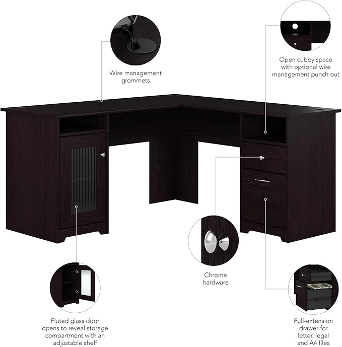 Bush Furniture Cabot 60W L Shaped Computer Desk in Espresso Oak - LeafyLoom